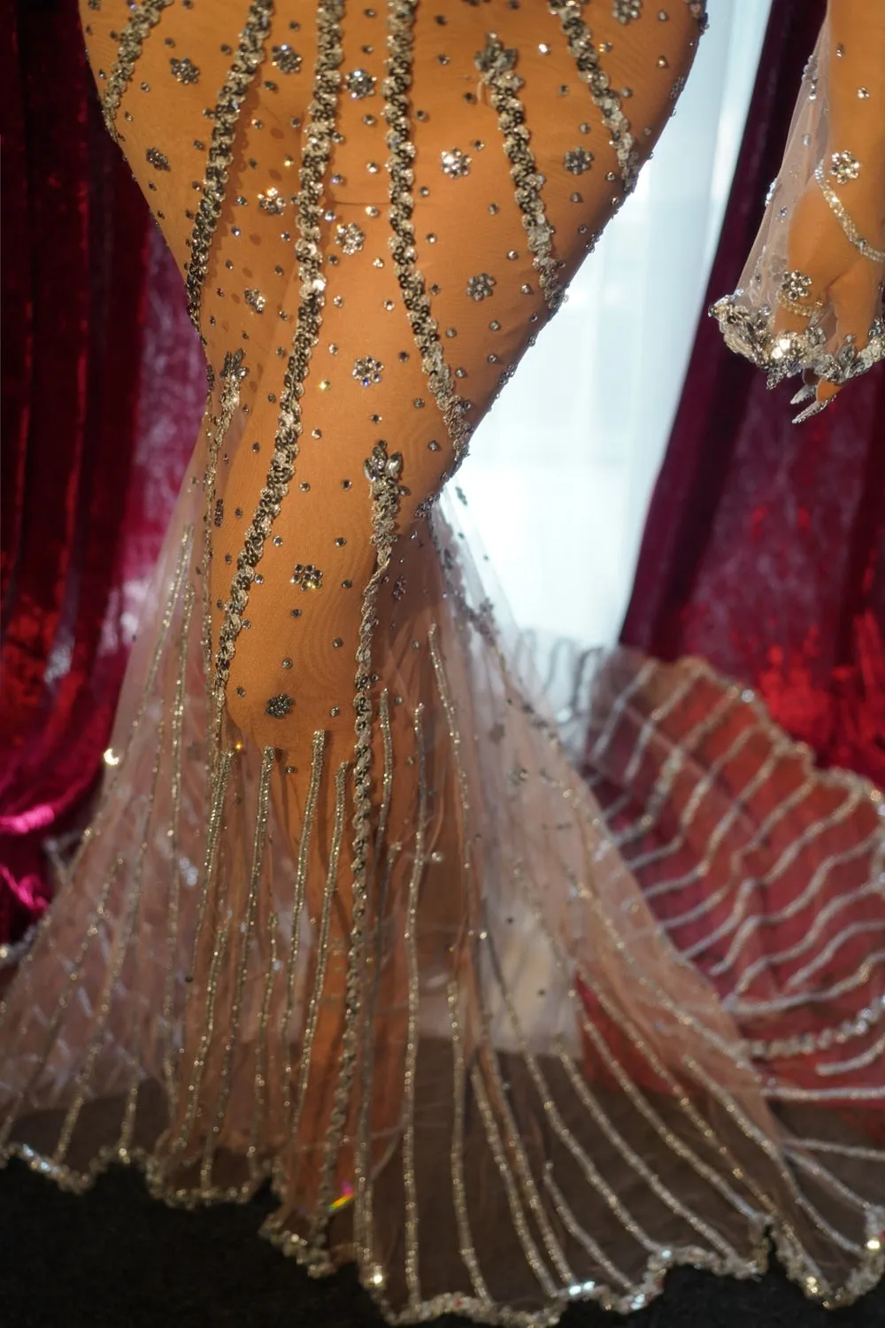 Sequins Rhinestone  Mesh Transparent