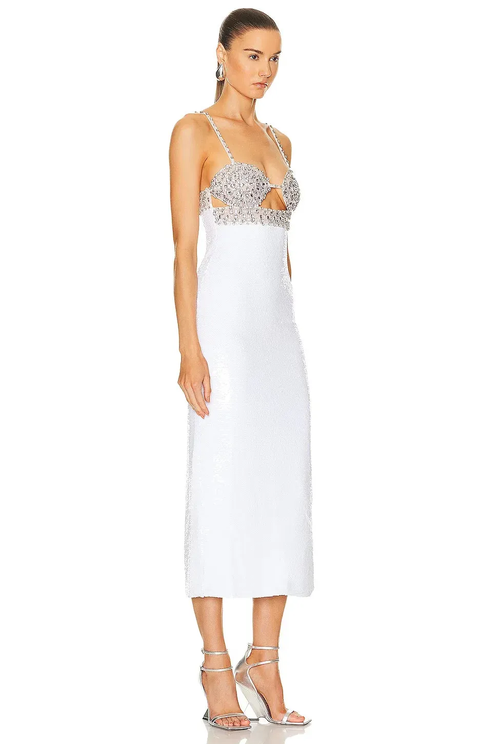 Sexy Hollow Out Sequined Prom Bodycon Bandage Dress Midi Luxury Diamond Sleeveless Runway Cocktail Celebrity Evening Party Dress