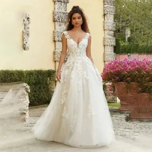 Sexy V Neck Vestidos De Novia Customized Open Back Lace BoHo Wedding Dresses Appliques Vestido De Noiva