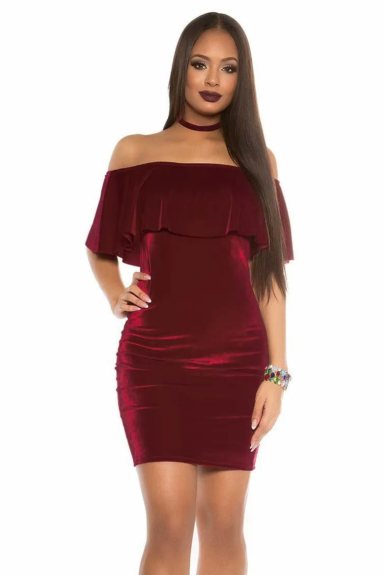 Shoulder Off Velvet Dress