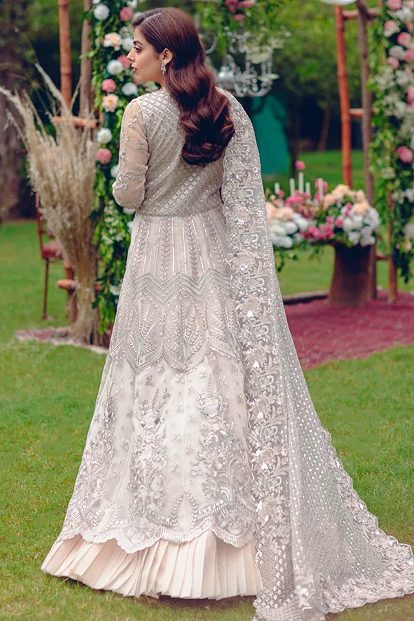 Silver Heavily Embellished Pakistani Wedding Dress in Pishwas Style