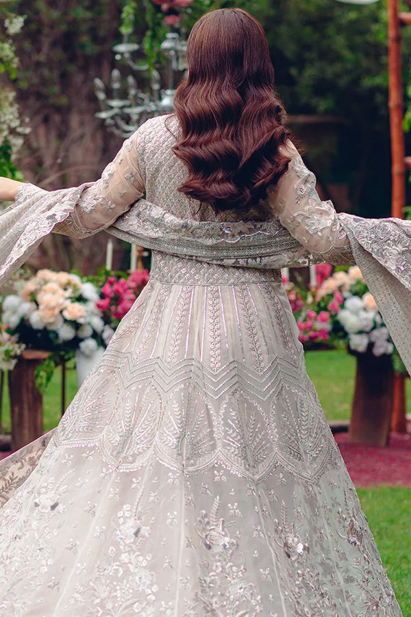 Silver Heavily Embellished Pakistani Wedding Dress in Pishwas Style