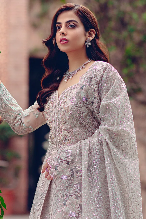 Silver Heavily Embellished Pakistani Wedding Dress in Pishwas Style