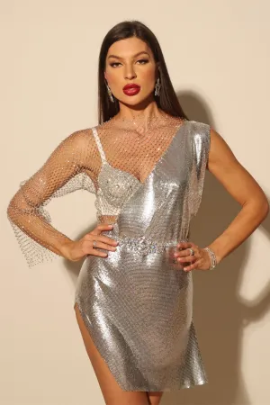 Silver Sparkle Asymmetrical Chainmail Dress