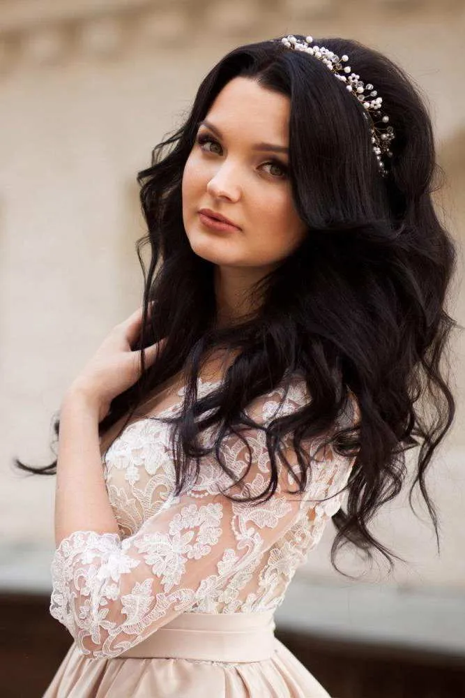 Simple Illusion Long Sleeve Satin Appliqued Plus Size Wedding Dress-715013