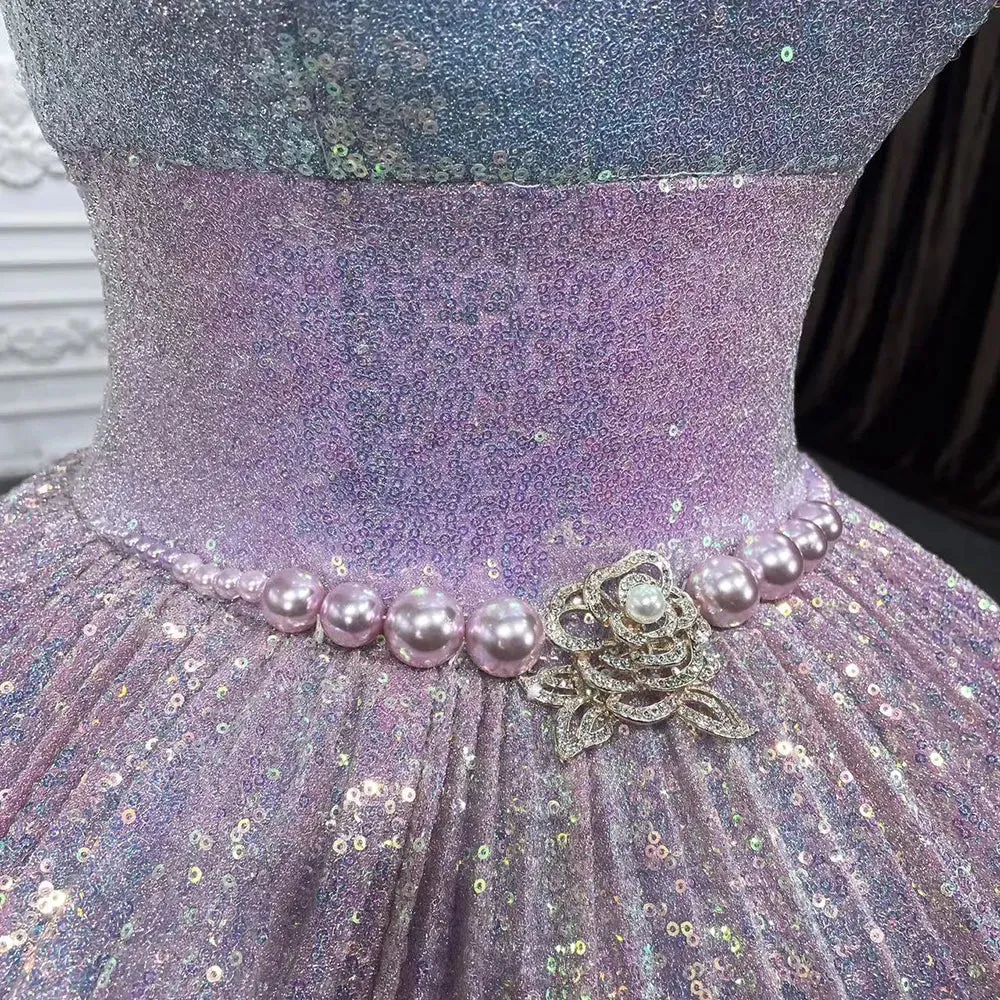 Simple Sequined Shimmer Party Dresses with Train