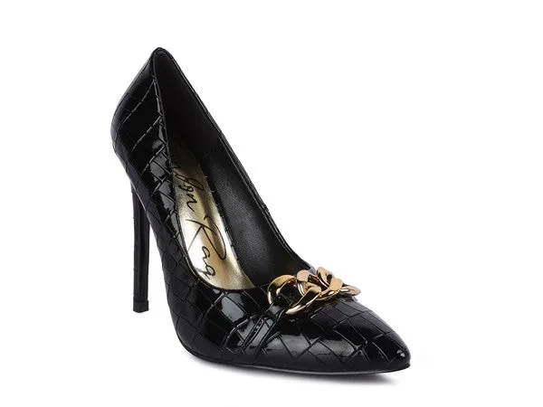 Sizes US 5 & 9 Black Croc Pattern Stiletto Pump Heels