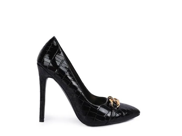 Sizes US 5 & 9 Black Croc Pattern Stiletto Pump Heels