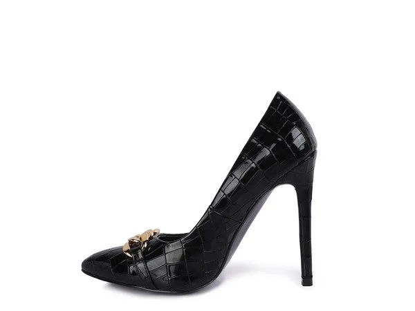 Sizes US 5 & 9 Black Croc Pattern Stiletto Pump Heels