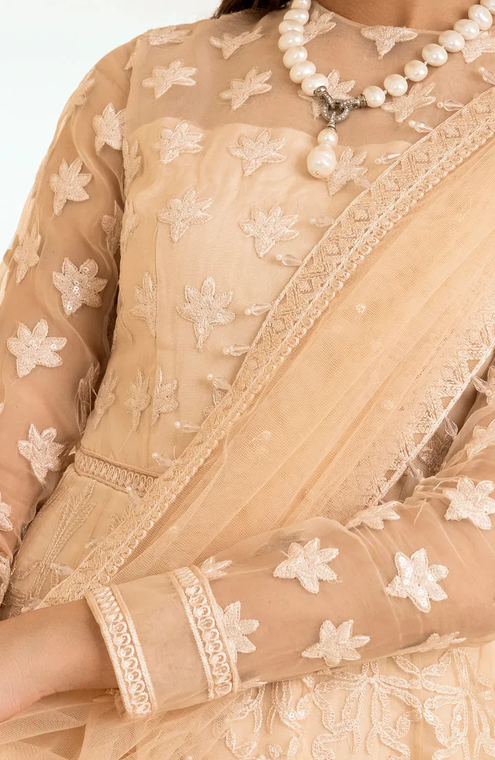 Skin Embroidered Pakistani Wedding Dress in Elegant Pishwas Frock Style