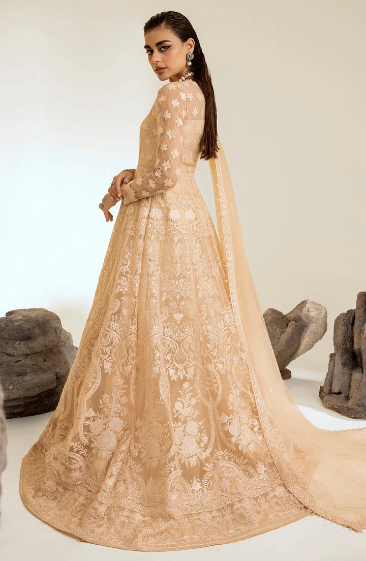 Skin Embroidered Pakistani Wedding Dress in Elegant Pishwas Frock Style