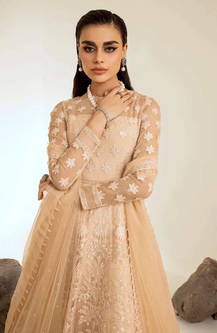 Skin Embroidered Pakistani Wedding Dress in Elegant Pishwas Frock Style