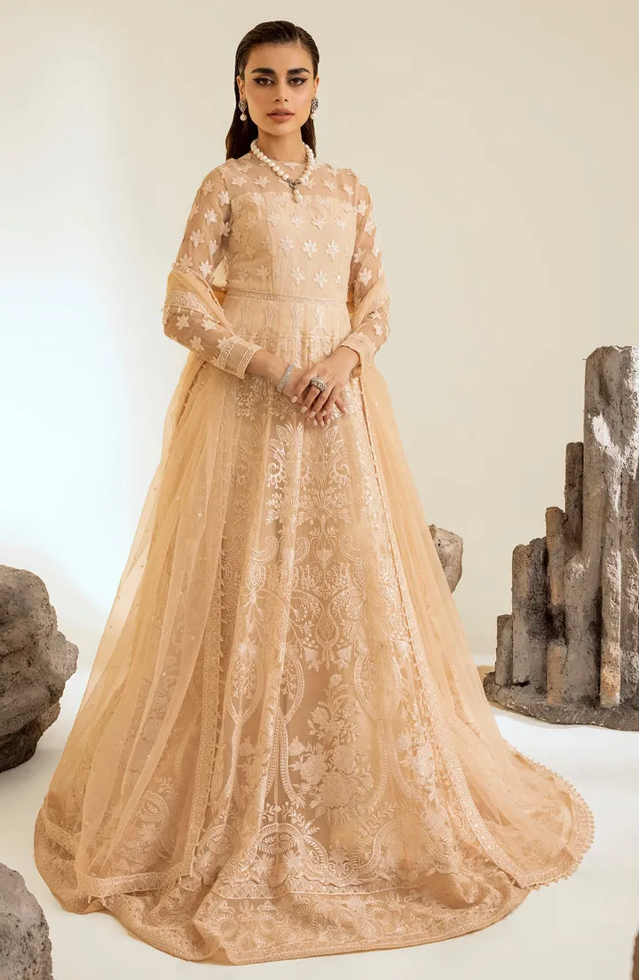 Skin Embroidered Pakistani Wedding Dress in Elegant Pishwas Frock Style