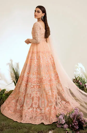 Skin Embroidered Pakistani Wedding Dress in Elegant Pishwas Frock Style