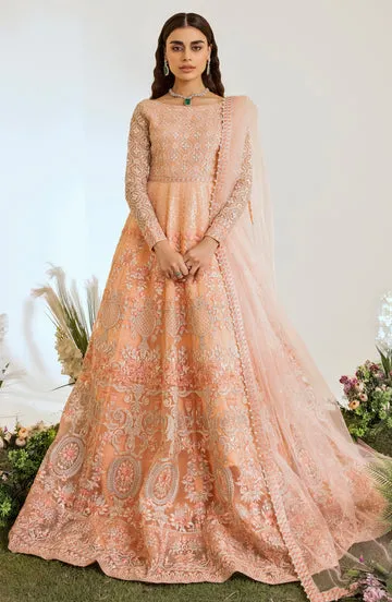 Skin Embroidered Pakistani Wedding Dress in Elegant Pishwas Frock Style
