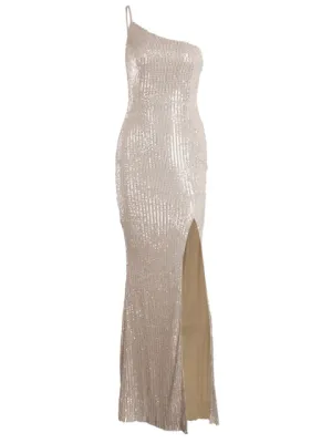 Slim Navy Blue One Shoulder Sequin Long Woman Cocktail Dress Luxury