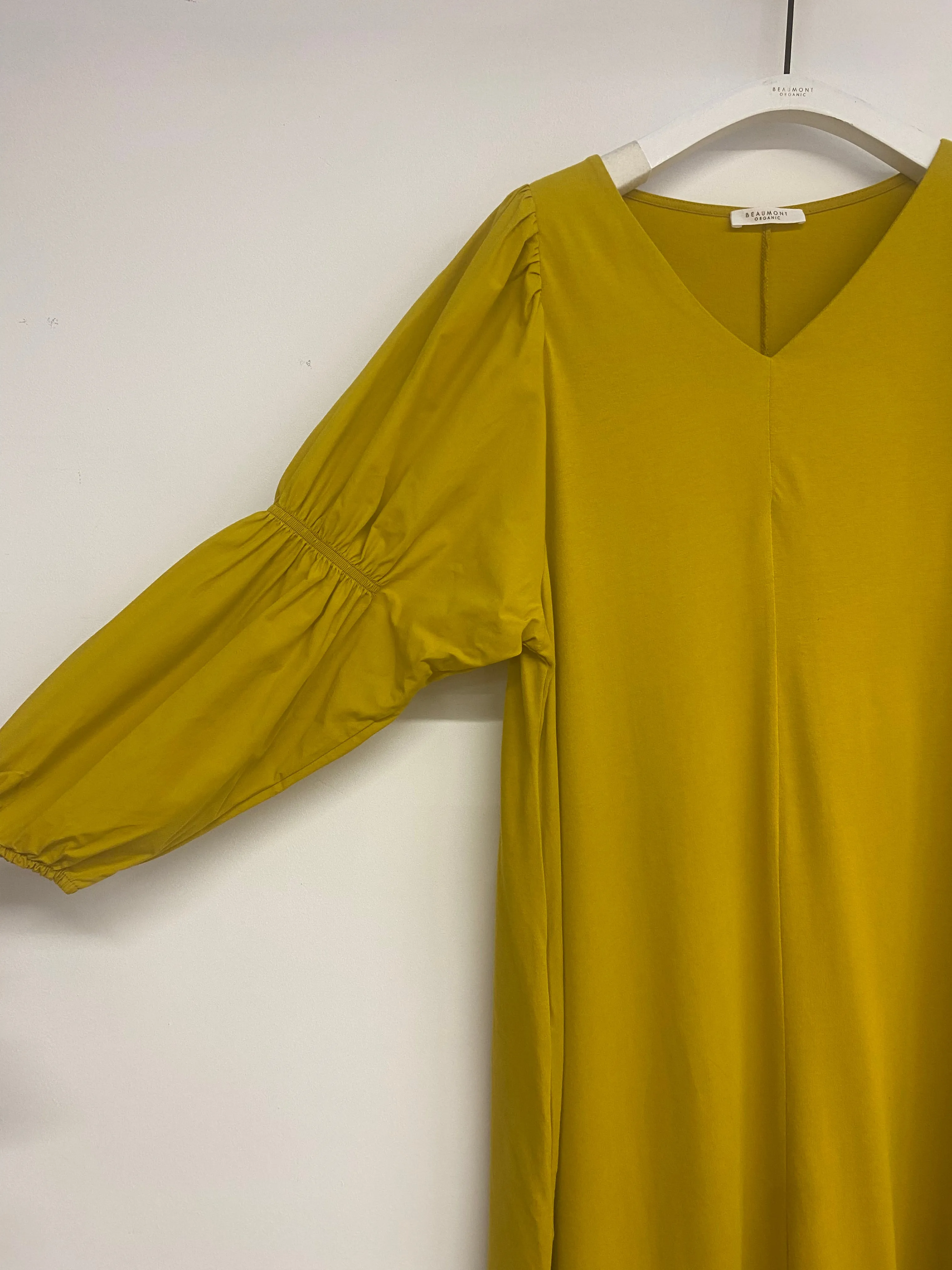 Sora Organic Cotton Jersey and Poplin Dress in Chartreuse
