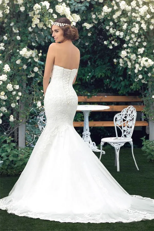 Strapless Mermaid Sweetheart Lace Appliques Wedding Dress Bridal Gown WD020
