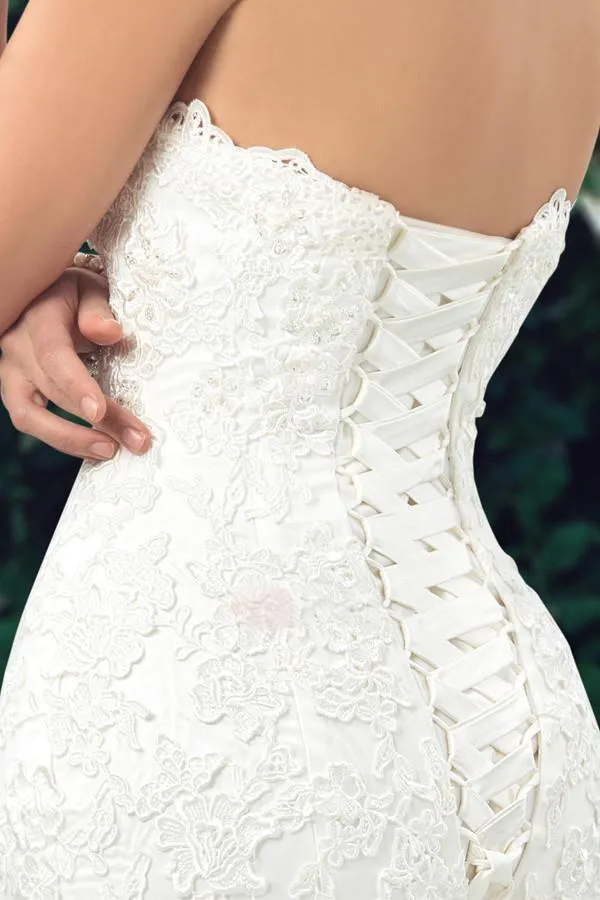 Strapless Mermaid Sweetheart Lace Appliques Wedding Dress Bridal Gown WD020