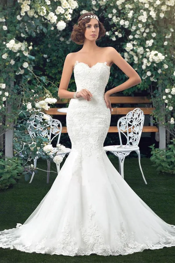 Strapless Mermaid Sweetheart Lace Appliques Wedding Dress Bridal Gown WD020