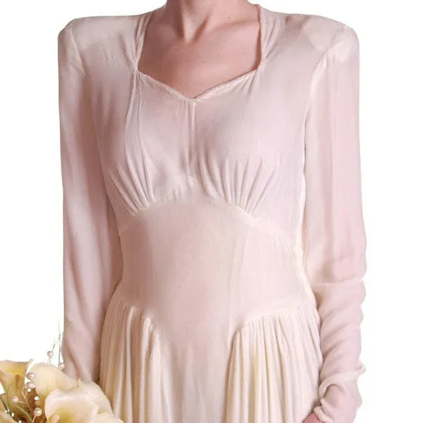 Stunning Vintage Winter White Silk Velvet Wedding Gown w/Train1940's Size Small