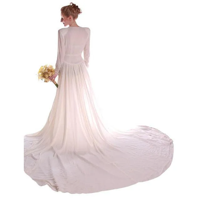 Stunning Vintage Winter White Silk Velvet Wedding Gown w/Train1940's Size Small
