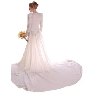 Stunning Vintage Winter White Silk Velvet Wedding Gown w/Train1940's Size Small