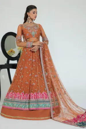 Sunehri Rust Embroidered Pakistani Wedding Dress in Pishwas Style