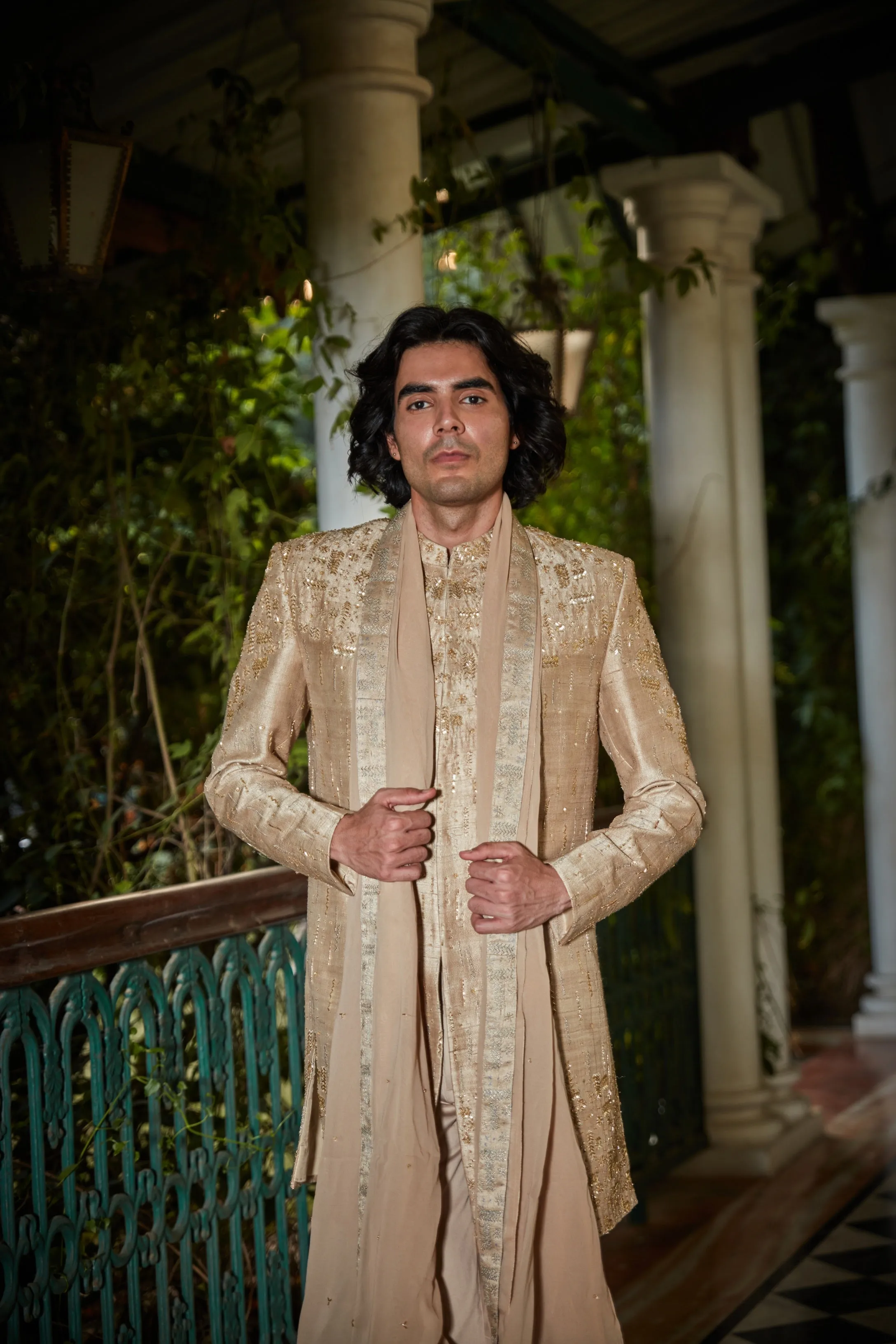 Sunlit - Embroidered Sherwani in Beige Gold