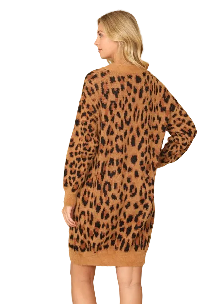 Taupe Long Sleeve Leopard Knitted Dress - Pack of 6