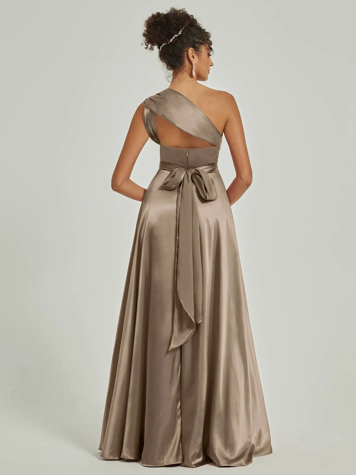 Taupe Satin Convertible Bridesmaid Dress Multi Ways Wrap A-Line Gowns