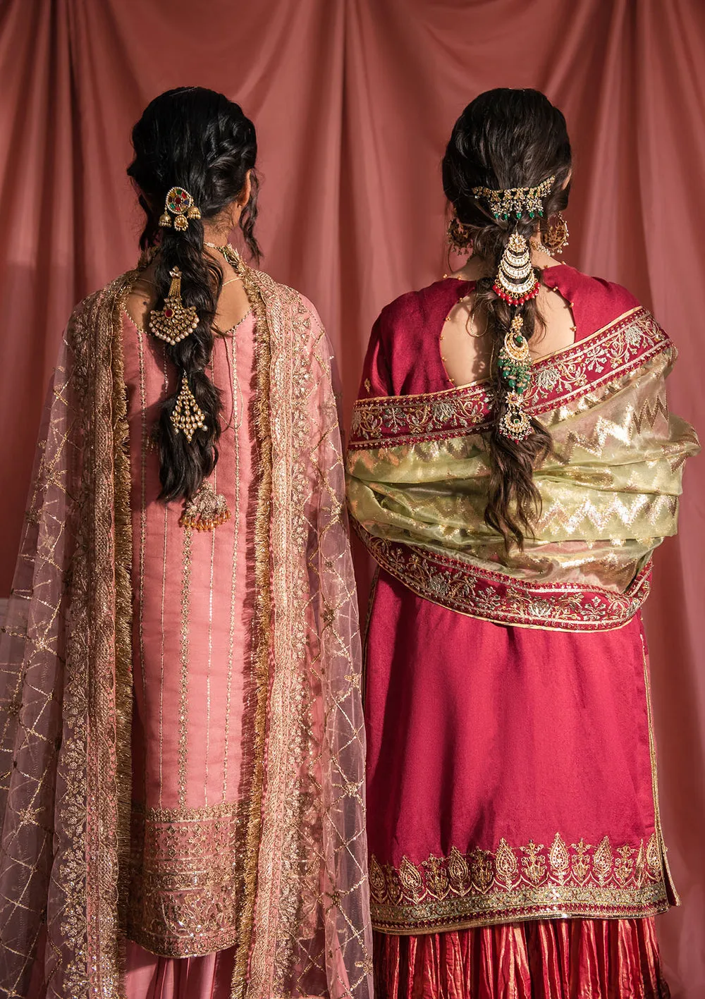 Tea Pink Embroidered Kameez Sharara Dupatta Pakistan Wedding Dress