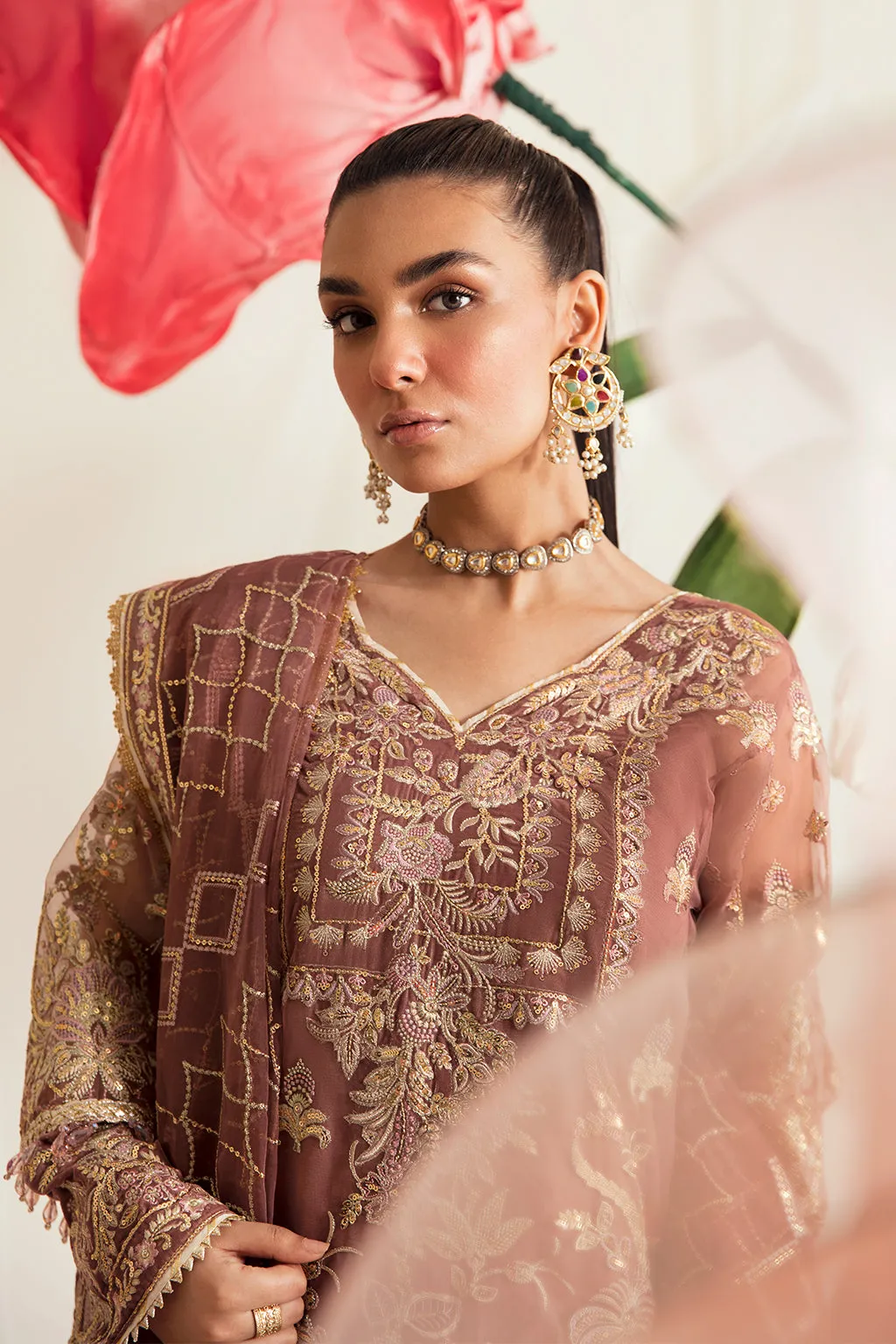 Tea Pink Heavily Embellished Pakistani Party Wear Salwar Kameez Suit
