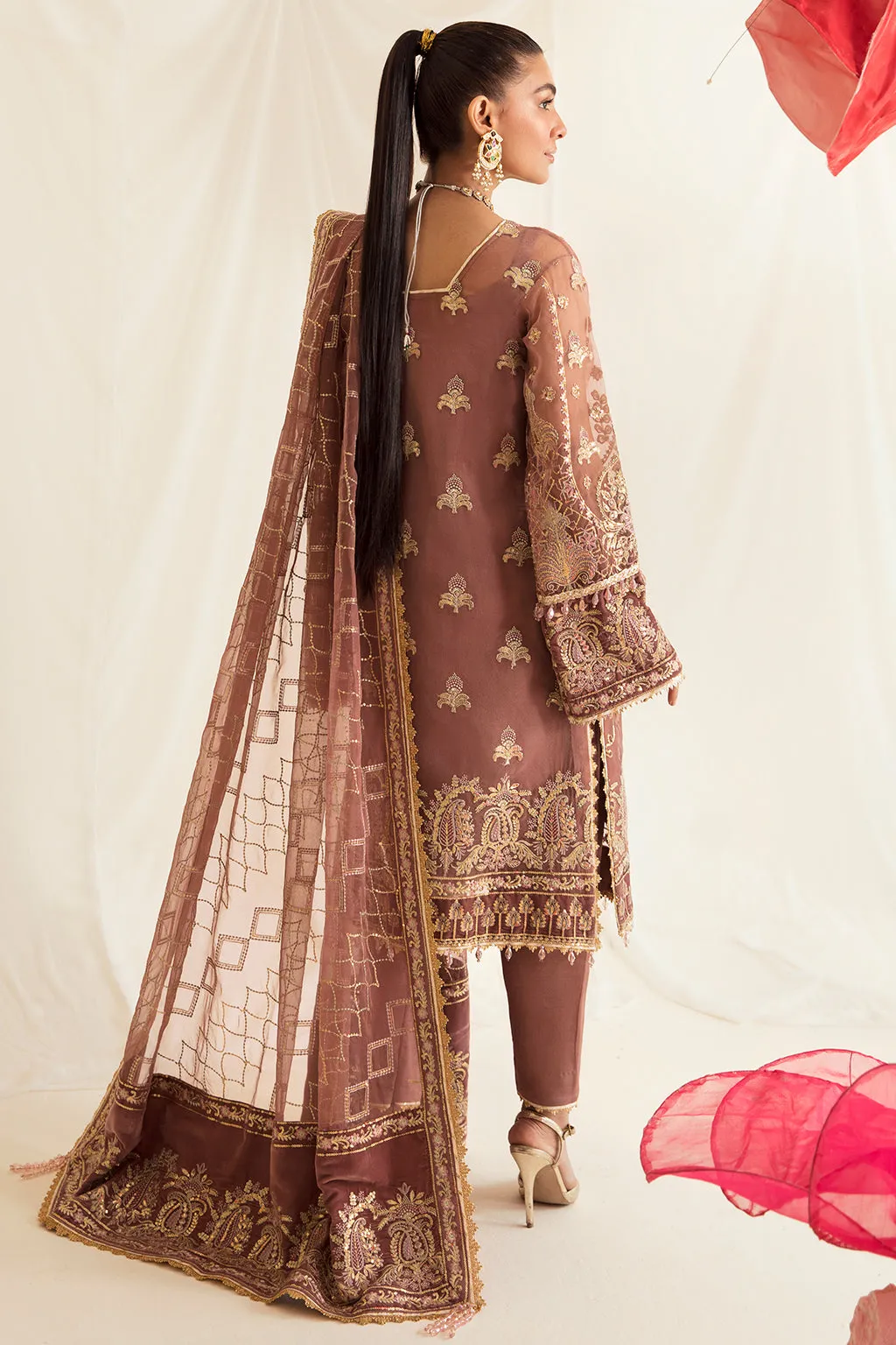 Tea Pink Heavily Embellished Pakistani Party Wear Salwar Kameez Suit