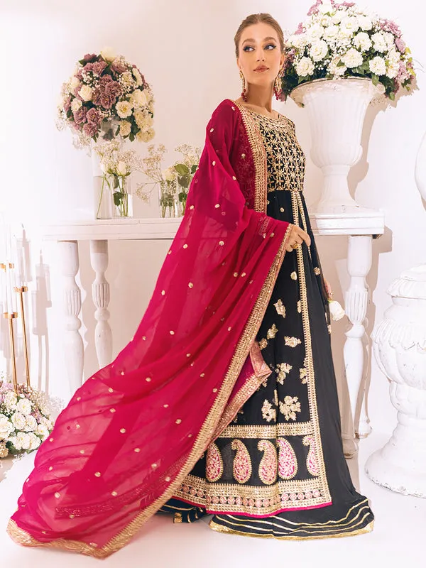 Traditional Black Gown Style Embroidered Pishwas Pakistani Wedding Dress