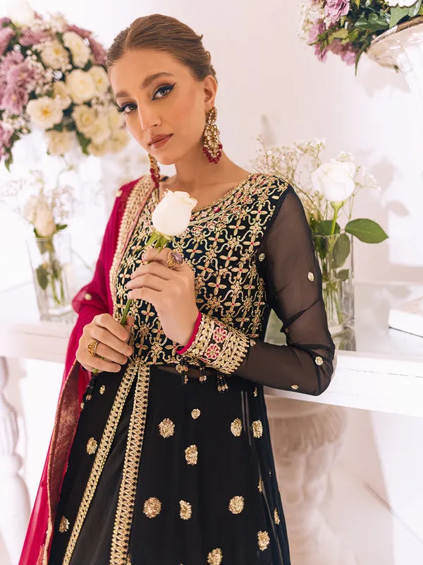 Traditional Black Gown Style Embroidered Pishwas Pakistani Wedding Dress