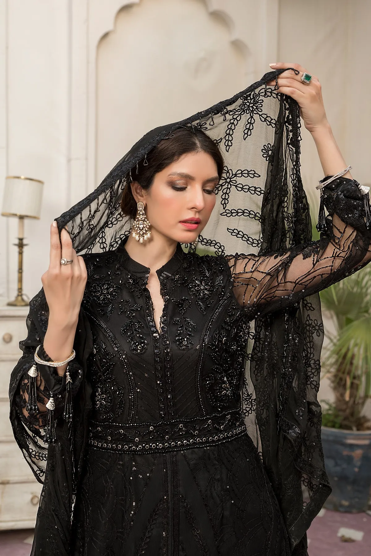 Traditional Black Net Embroidered Pakistani Salwar Kameez Party Dress