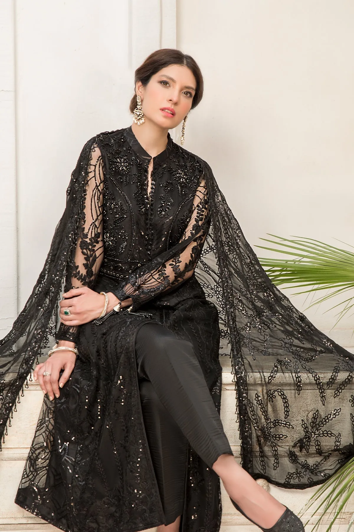 Traditional Black Net Embroidered Pakistani Salwar Kameez Party Dress