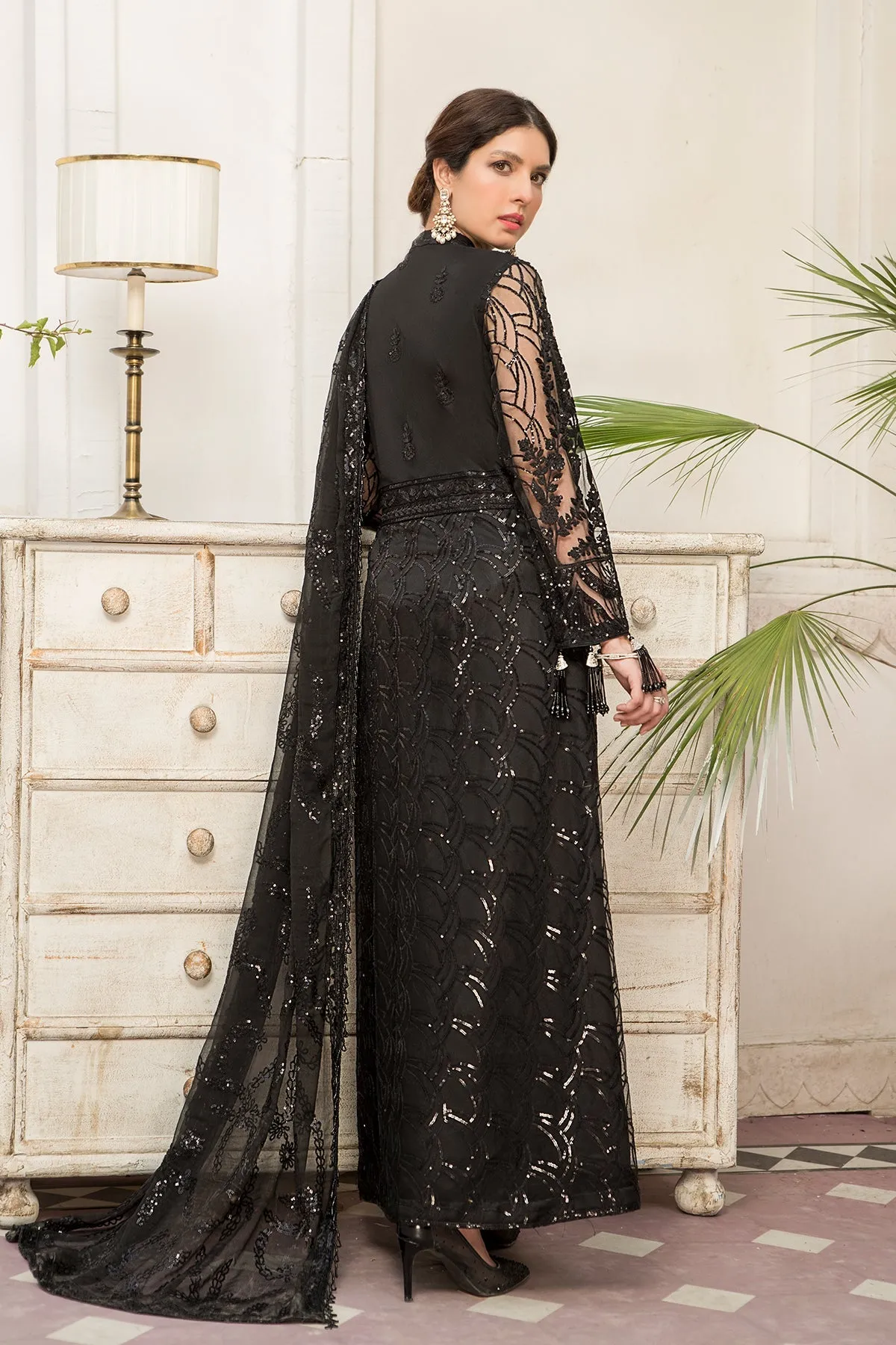 Traditional Black Net Embroidered Pakistani Salwar Kameez Party Dress