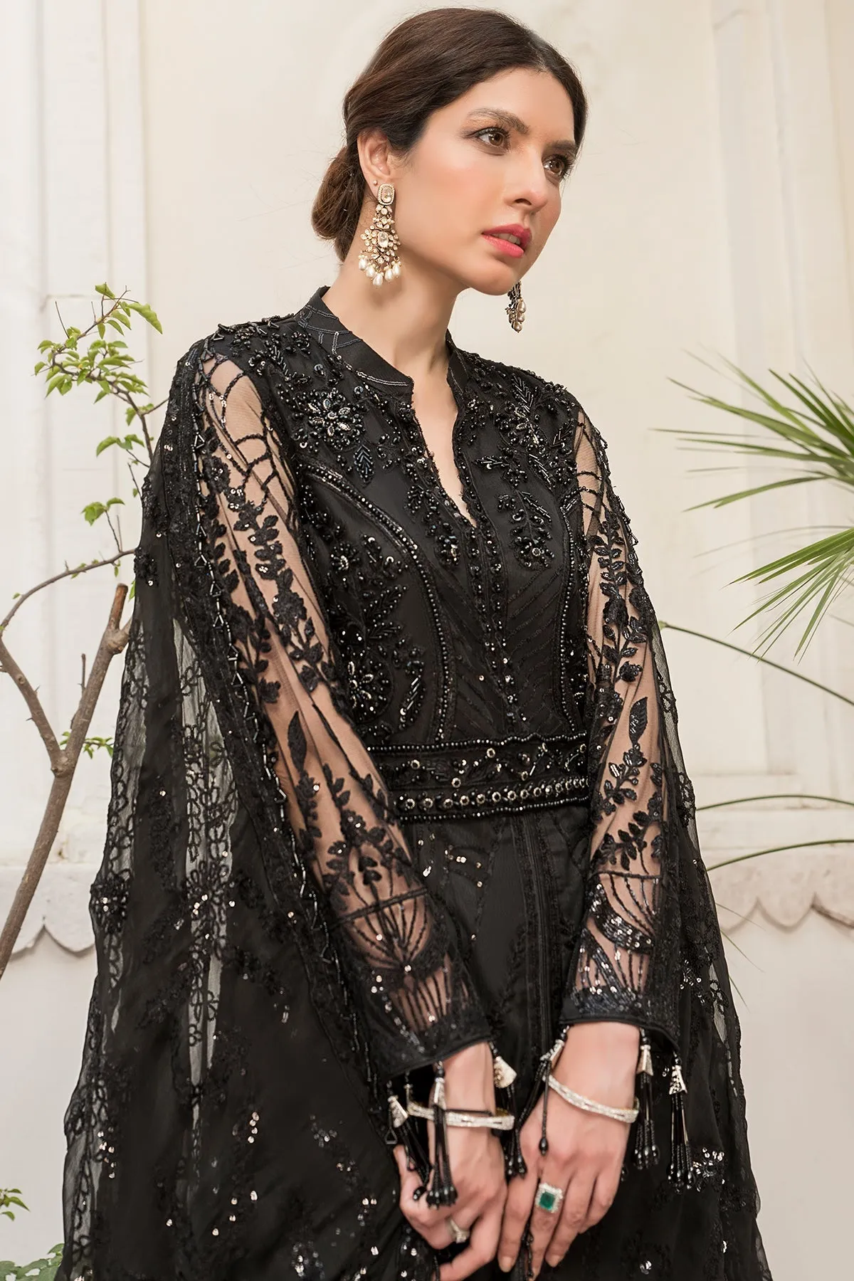 Traditional Black Net Embroidered Pakistani Salwar Kameez Party Dress