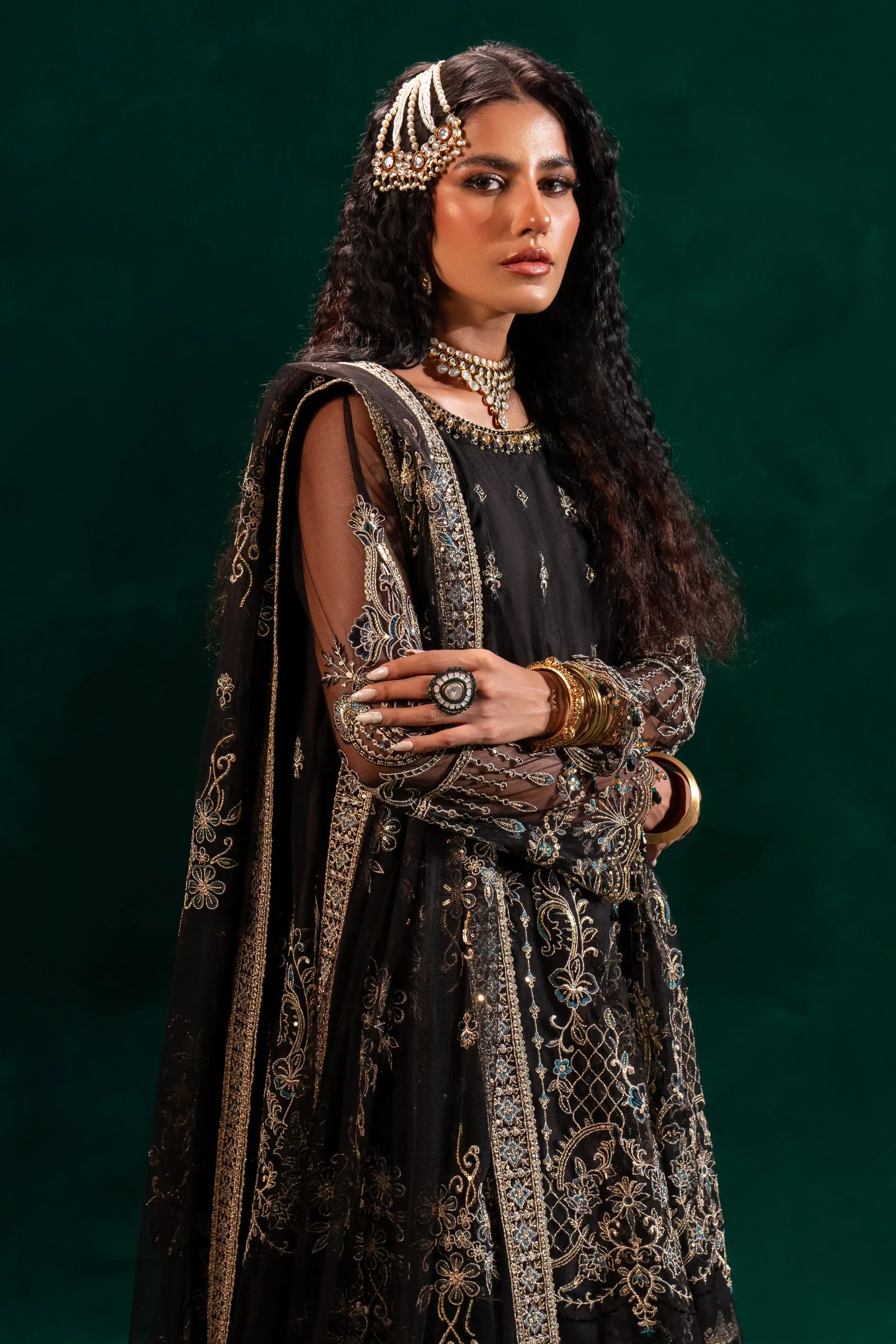 Traditional Black Shade Pakistani Wedding Wear Embroidered Sharara