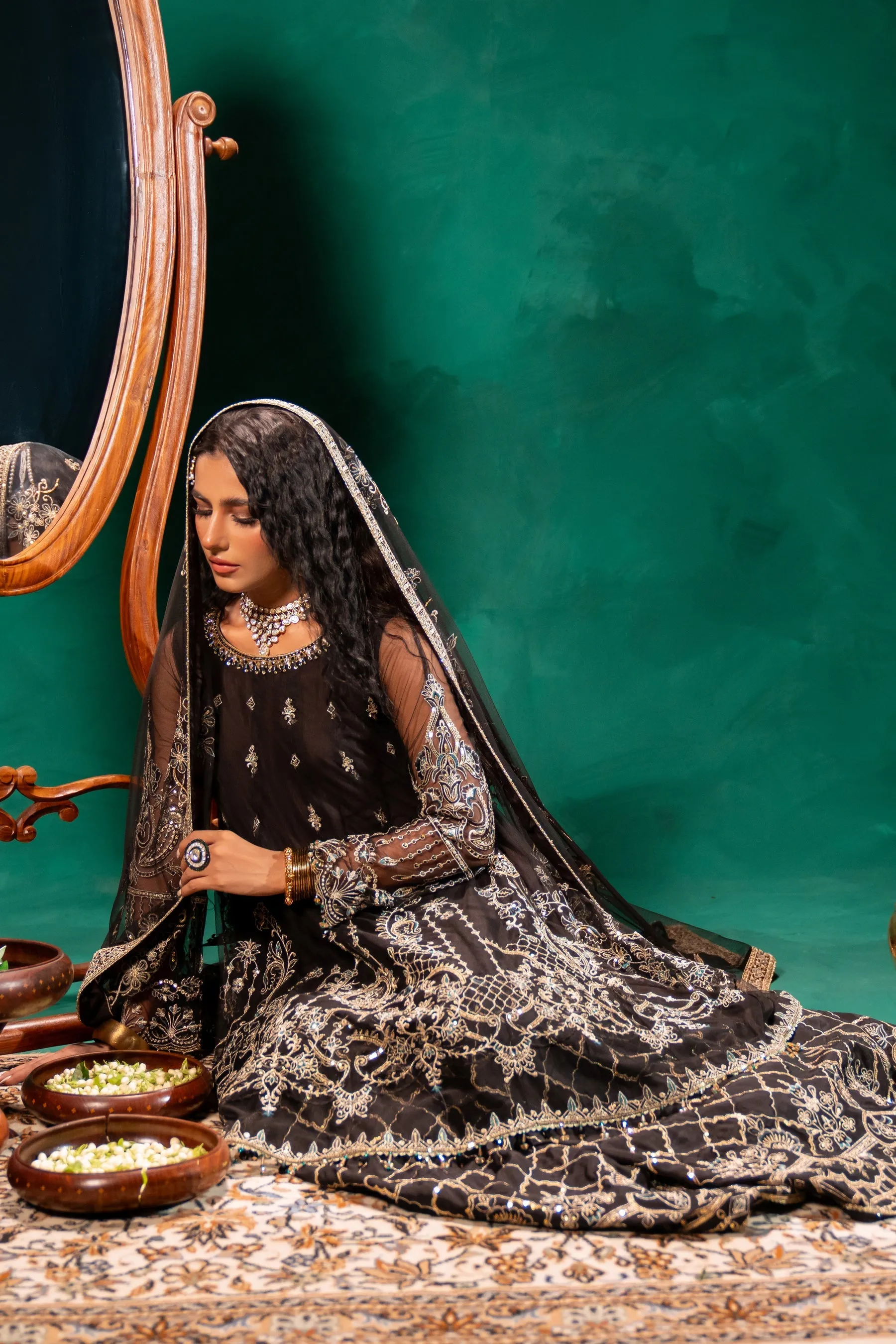 Traditional Black Shade Pakistani Wedding Wear Embroidered Sharara