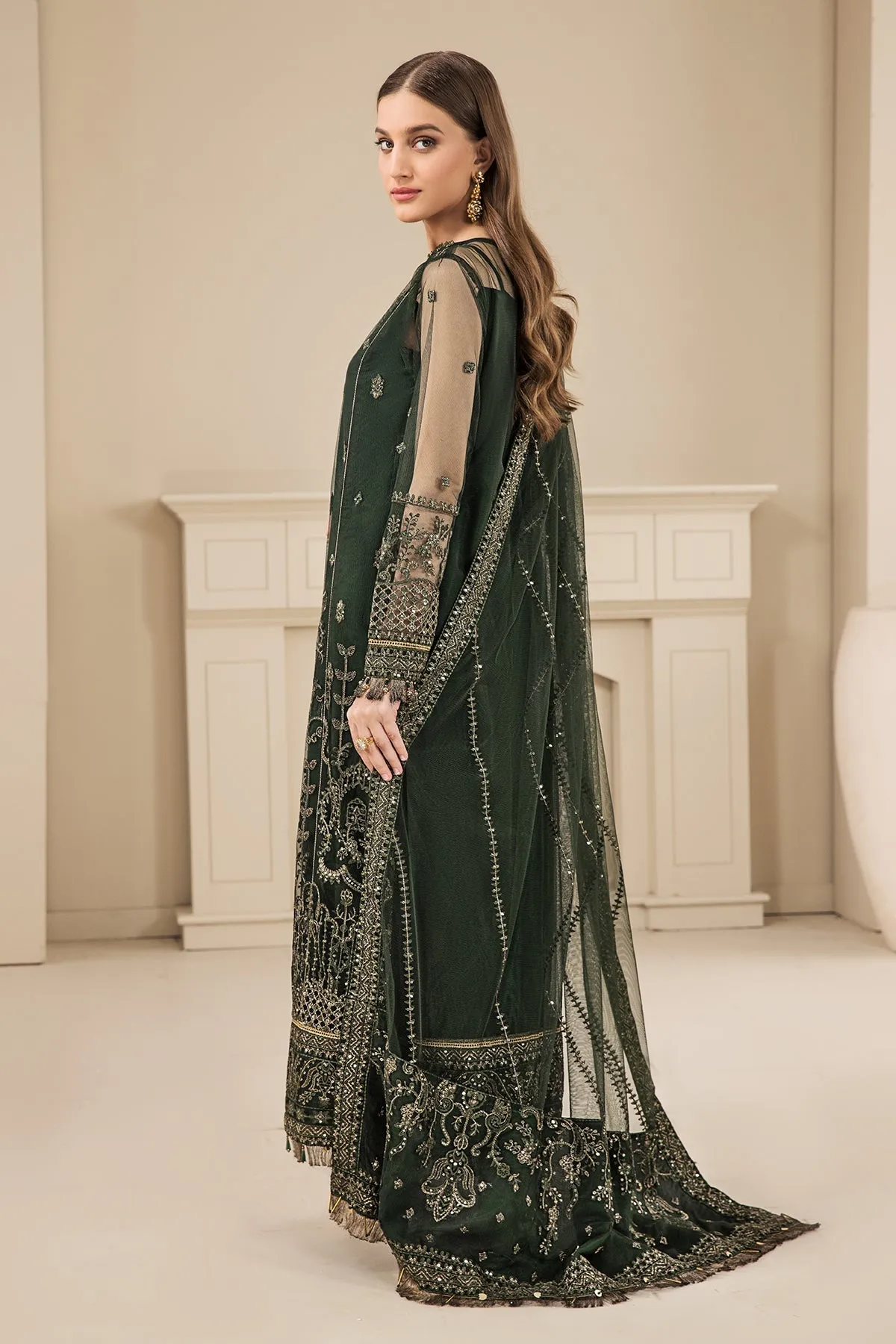 Traditional Bottle Green Heavily Embroidered Pakistani Salwar Kameez