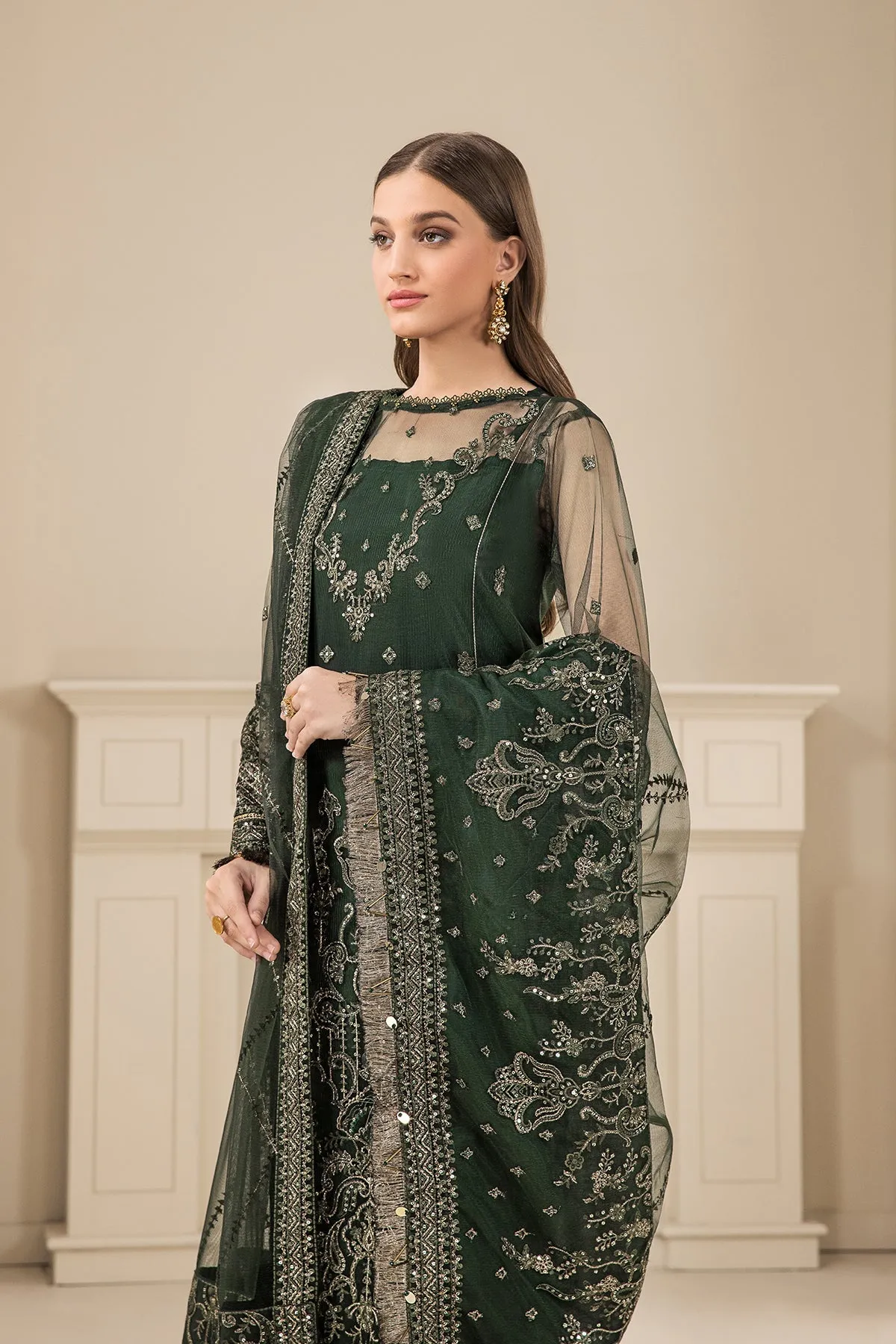 Traditional Bottle Green Heavily Embroidered Pakistani Salwar Kameez