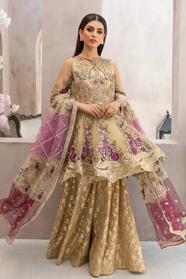 Traditional Embellished Gold Kurti Sharara Pakistani Wedding Dress