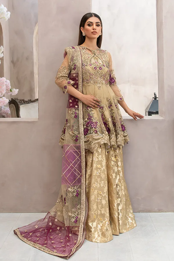 Traditional Embellished Gold Kurti Sharara Pakistani Wedding Dress