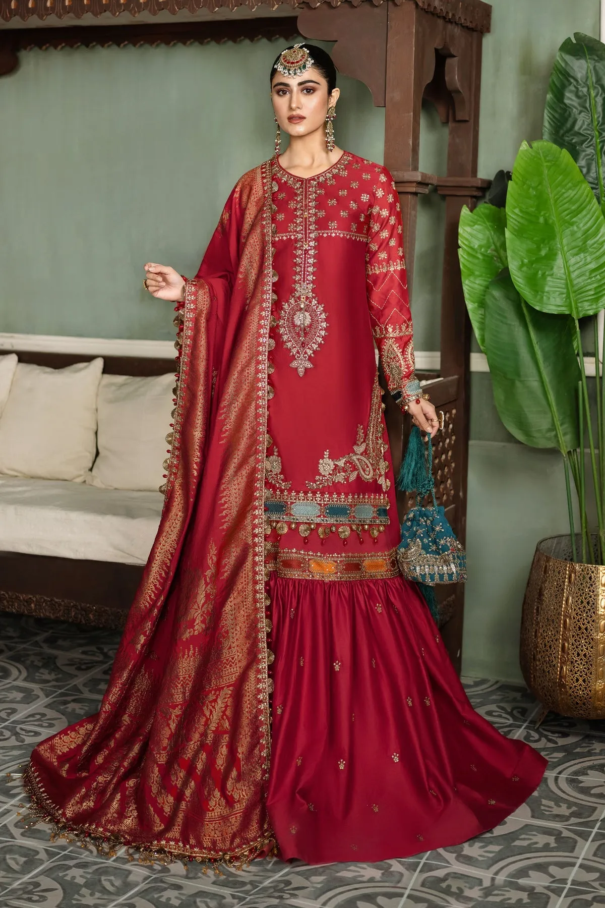 Traditional Pakistani Kurti and Gharara Wedding Party Dress
