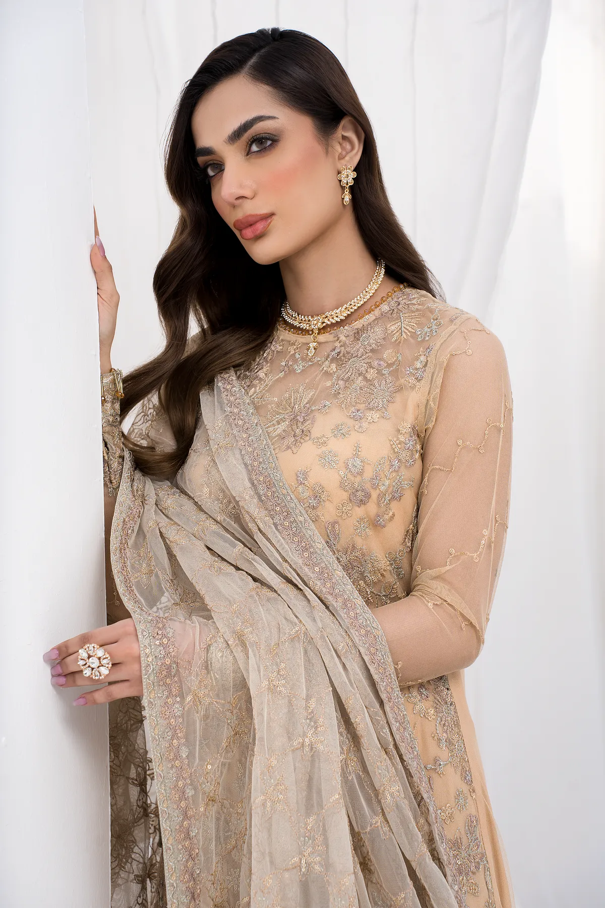 Traditional Pakistani Long Kameez with Trousers Wedding Dress