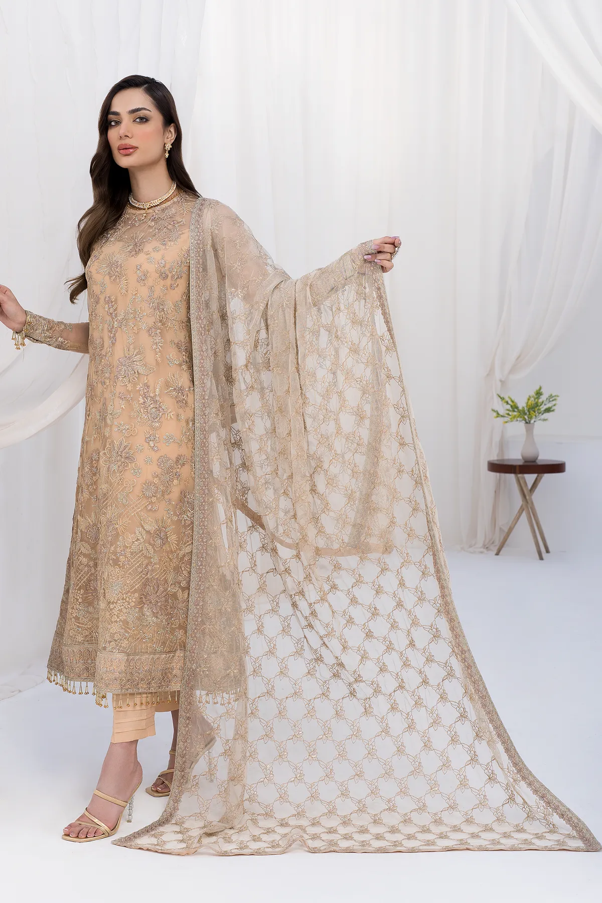 Traditional Pakistani Long Kameez with Trousers Wedding Dress