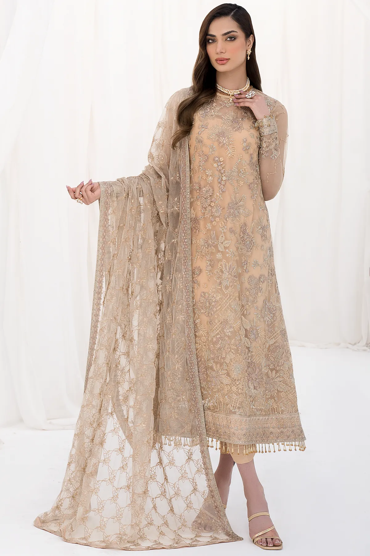 Traditional Pakistani Long Kameez with Trousers Wedding Dress